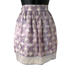Vintage Purple Floral Sheer Half Apron With Pockets